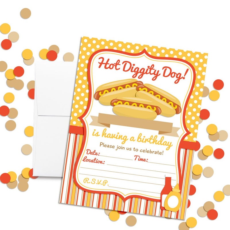Amanda Creation Hot Dog BBQ Party Fill In Invitations set of 20 5 X 7 Cards with White Envelopes. Perfect for Grilling Parties, Graduation, Family reunions, and more by AmandaCreation - Image 2